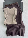Summer Hong Kong Retro Sleeveless High Waist Knit Top + Skirt 2-Piece Set
