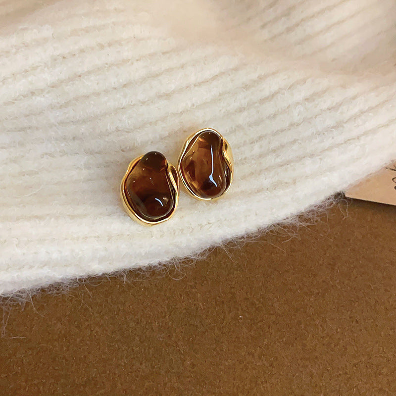 Gold-Plated U-Shaped Resin Huggie Earrings - view 9