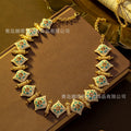 Retro Peach Heart Square Piece Vintage Bracelet Indian Ethnic Tribe Breeze Beaded Necklace Jewelry Set Bestseller