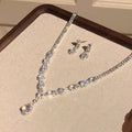 Banquet Luxury ~ Rhinestone Geometric Teardrop Stud Earring Necklace Set Fashionable Clavicle Chain Light Luxury Premium Necklace Women