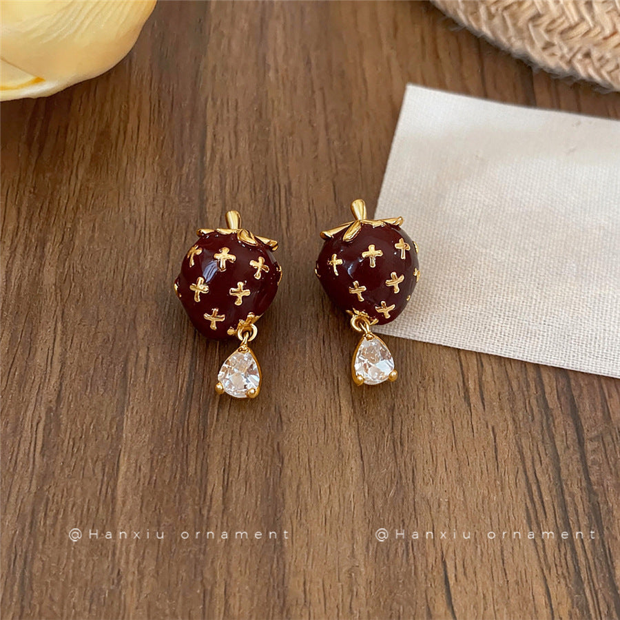 Red Enamel Strawberry Stud Earrings - view 4