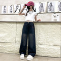 Girls' Versatile Straight Wide-Leg Jeans - Trendy Fit