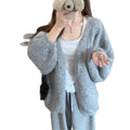 Women's Fall Korean Knit Wool Loose Sweater + Cardigan + Jacket 2026 - Green