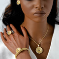 EU/US Import Accessory Flower Cutout Colorful Cubic Zirconia Necklace Bracelet Set Earrings Ring Light Luxury Simple Jewelry Women Set