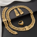 Dubai Breeze Chunky Chain Stripe Gold Set Jewelry Ethnic Style Press Flower Shape Earrings Ring Africa Wedding Jewelry Set