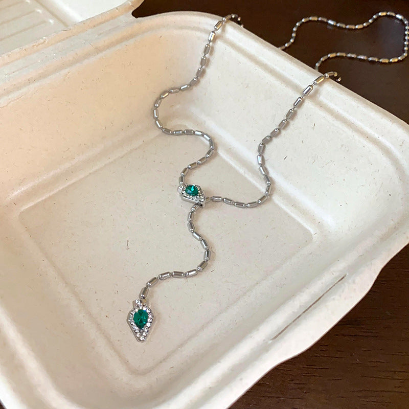 Silver Snake Chain Rhinestone Necklace - view 6