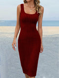 Women's Ribbed Knit Side Slit Bodycon Dress