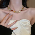 Western Statement Rhinestone Square Stud Earring Necklace Set Niche Design Detail Clavicle Chain Exquisite Fashionable Simple Elegant Necklace