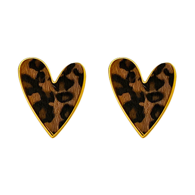 Leopard Print Heart Geometric Earrings - view 5