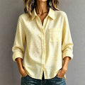 Spring-Summer Casual Long Sleeve Lapel Collar Plaid Loose Shirt