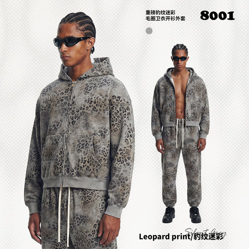 ARTIE Men's Fleece 400G Camo Leopard Print Boxy Hoodie