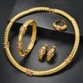 Dubai New Overseas 18K Chinese Style Plain Band Rhinestone Necklace Bracelet Set Earrings Ring Middle East Trendy Accessory Set