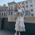 Sweet White French Camisole Dress, Petite Cake Style Long Dress