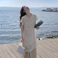 Women's Summer New Chinese Zen Lace Embroidered Dress + Skirt 2-Piece Set 2026 - Apricot Cover-up + Skirt (Two-Piece Set)