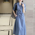 2026 spring and summer new short-sleeved large size slim mid-length cardigan windbreaker dress women