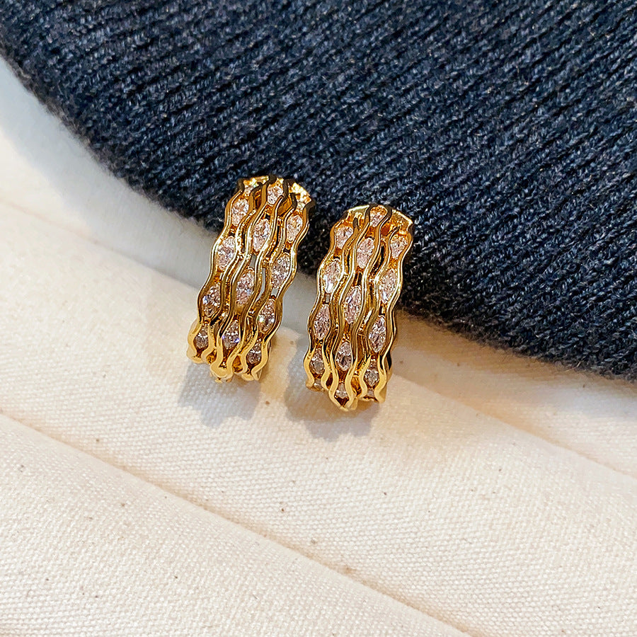 Gold-Plated Zircon U-Shaped Bag Hoop Earrings - view 11