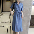 2026 spring and summer new short-sleeved large size slim mid-length cardigan windbreaker dress women