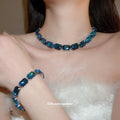 EU/US Import Rhinestone Contrast Geometric Square Necklace Set Fashionable Clavicle Chain Light Luxury Premium Necklace