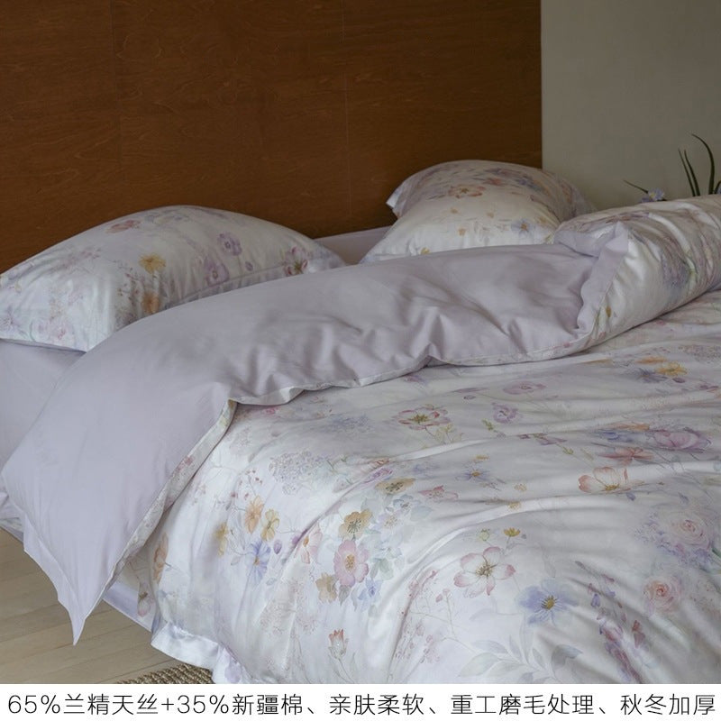 Island Flowers Purple Tencel Printed 4-Piece Bedding Set - view 4