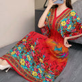 Women's Chinese French Short Sleeve V-Neck Printed Dress + Skirt 2026 - 1-1#