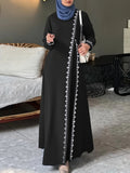 Women's Fall Casual Long Sleeve Patchwork Lace Trim Loose Dress 2026 - Blue