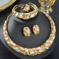 India Bride Jewelry 3 Color Bead Gem Design Piece Form Texture Solid Dry Necklace Bangle Earrings Ring Set