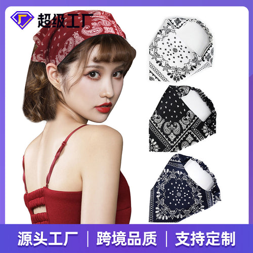 Overseas Western New Waist Fruit Flower Fabric Art Scarf Headband Stretch Versatile Trendy Bag Head Triangle Scarf Head With
