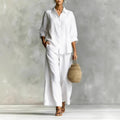 Casual Linen Cotton Wide Leg Pants + Shirt Set