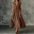 Elegant V-Neck Pocket Pleated Sleeveless Camisole Dress
