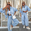 Casual Solid Zip Collar Cardigan + Elastic Cuff Pants Two-Piece Set