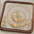 Africa Ethnic Style Gold Plated Jewelry 4-Piece Set Frosted Gold Bead Necklace Bracelet Set Earrings Ring Banquet Wedding Set