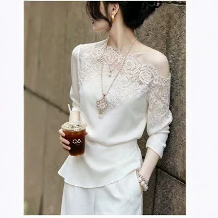Summer Office Elegant Lace Patchwork Top