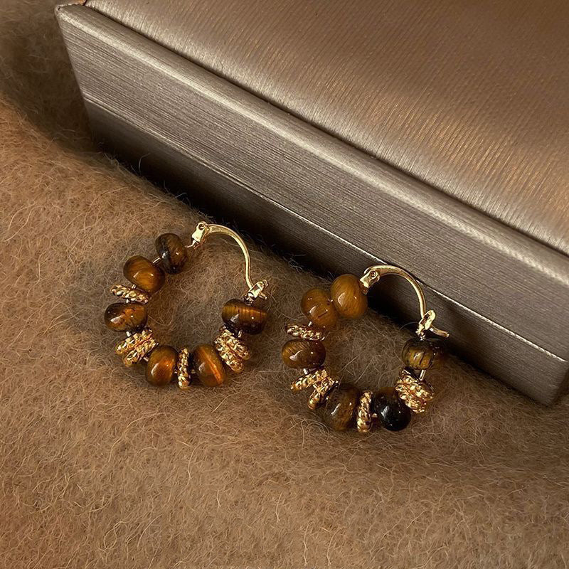 Tiger's Eye Huggie Hoop Earrings - view 7