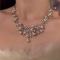 Snowflake Cubic Zirconia Pearl Necklace Earrings Women 2026 New Light Luxury Premium Gown Clavicle Chain Socialite Breeze Necklace