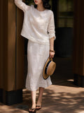 Summer Embroidered Crew Neck Beaded Sequin Heavy Skirt + Top Set