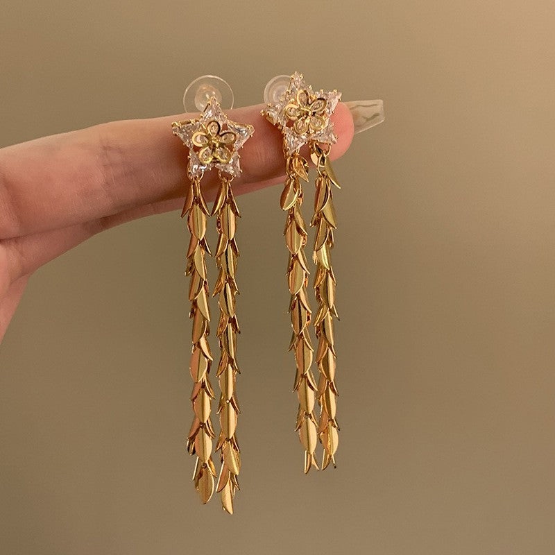 French Zircon Long Tassel Drop Earrings - view 2