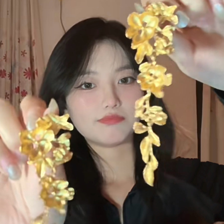 Gold Flower Geometric Tassel Earrings - view 8