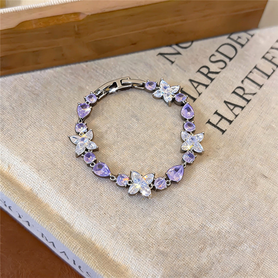18K Gold-Plated Zircon Flower Teardrop Bracelet - view 9