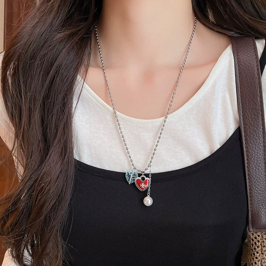 Korean Heart Pendant Pearl Necklace - view 6