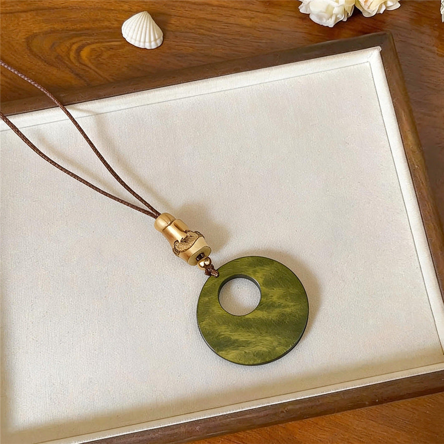 Chinese-Inspired Wooden Round Pendant Necklace - view 7