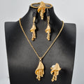 Overseas Western Dubai Gold Flower Beaded Fringe Pendant Necklace Bracelet Set Earrings Ring Wedding Banquet Set