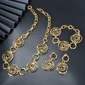Western Retro Oval Round Cutout Flower Pattern Long Style Necklace eaby New Gold Necklace Bracelet Set Earrings Set