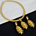Overseas Bestseller Premium Copper Gold Plated Teardrop Striped Necklace Pendant Earrings 2-Piece Set Personality 18K Gold Women