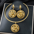 Overseas Dubai Bride Ancient Craft Gold Jewelry Round Flower Set Pendant Earrings Necklace Ni Day Profit Asia Women Wedding