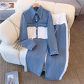 Fall Casual Fashion Long Sleeve Patchwork Wide Leg Pants + Top 2-Piece Set