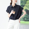 Summer Korean Versatile Short Sleeve Drawstring Lightweight Cropped Shirt + Jacket