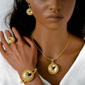 Overseas Fashionable Versatile Overseas Clavicle Chain Round Niche Design Necklace Bracelet Set Earrings Ring Women Jewelry Set