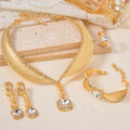Amazon New Overseas Leaves Rhinestone Western Versatile Fashionable Premium Necklace Bangle Earrings Ring Set