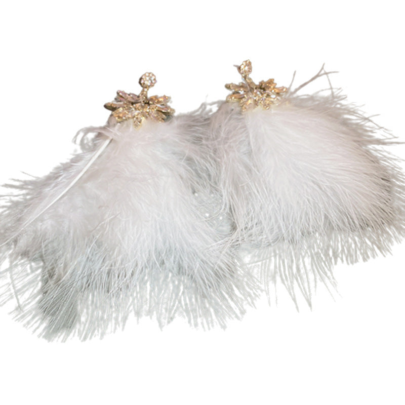 Rhinestone Bow Feather Tassel Earrings - view 5