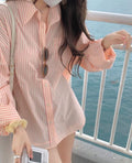 Women's Spring-Summer Korean Long Sleeve Striped Sun-Protection Lightweight Cardigan - Light Green